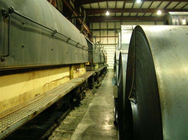 Steel coil beside the rail siding inside Performance Master in Crawfordsville, Indiana